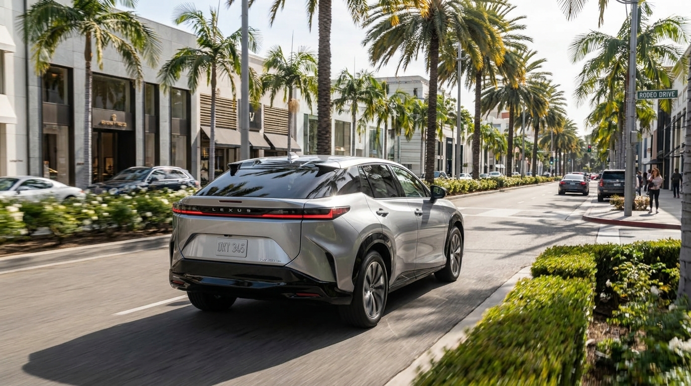 2026 Lexus RZ 550e FSport — Rear three-quarter